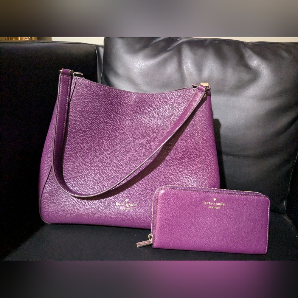 Kate Spade Leila Ripe Plum Leather Purse w/ Wallet